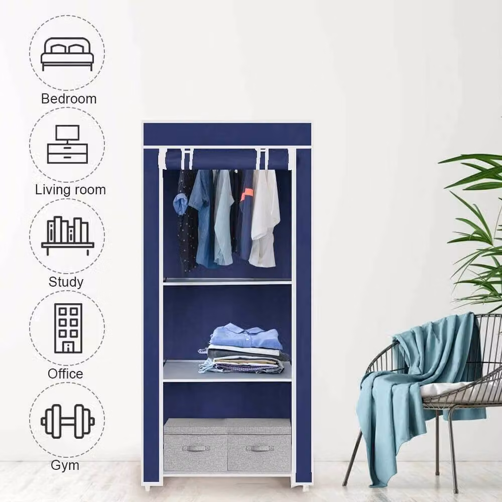 NESTLUNE Blue Single Canvas Bedroom Wardrobe with Roll Shutter W/D/H: 100 x 60 x 100 cm – 2