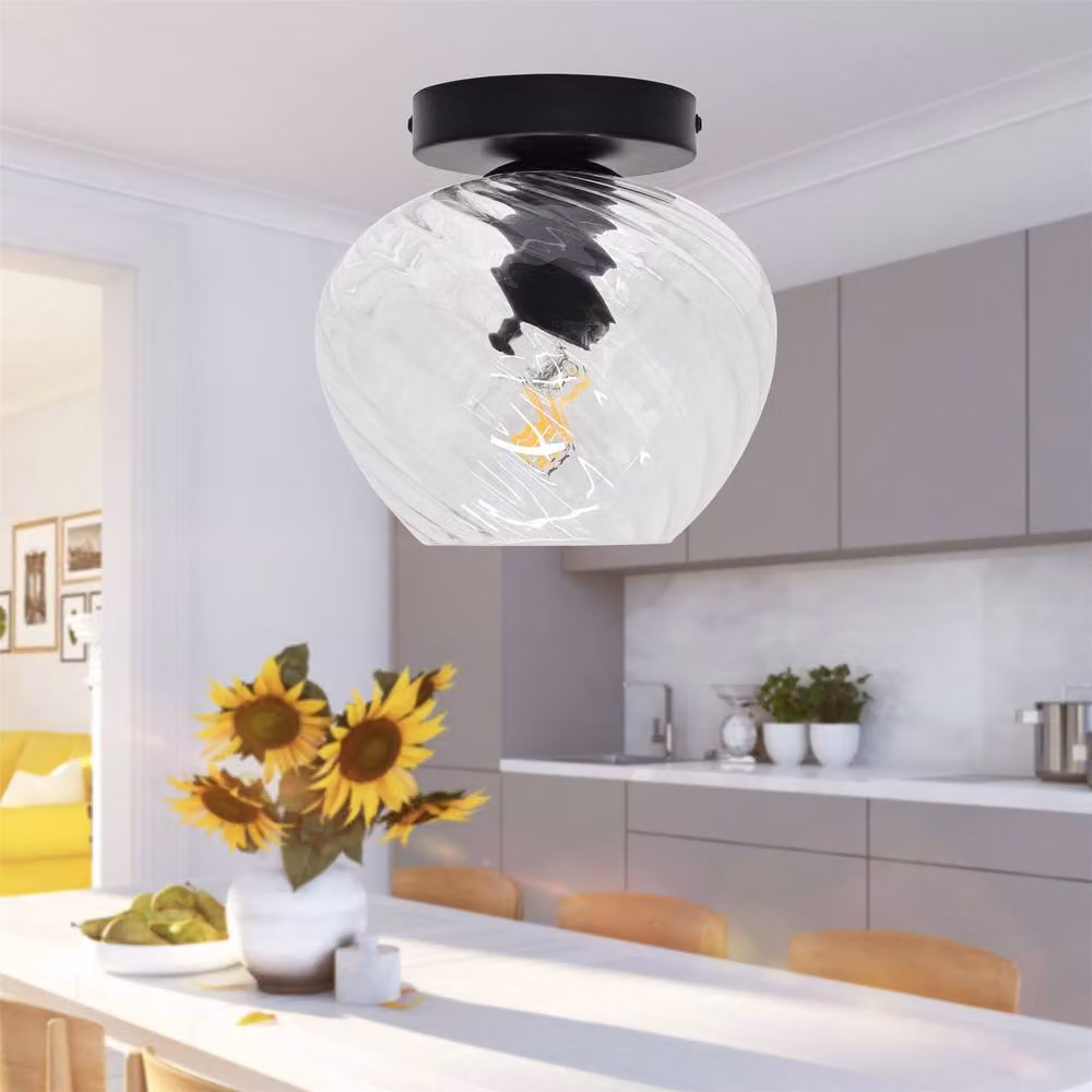 First Choice Lighting Bradson Set of 2 Black and Transparent Swirl Glass Ceiling Lights – 4