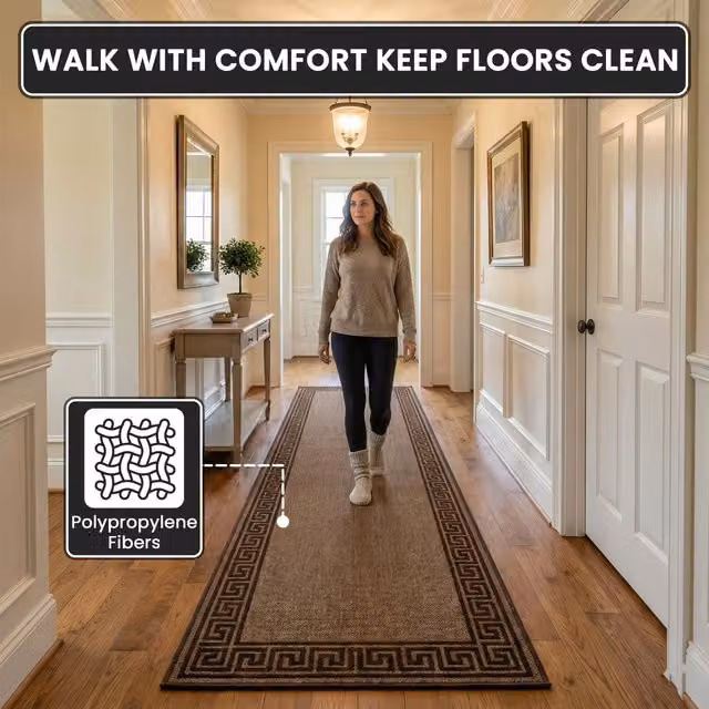 Smart Living Greekey Heavy Duty Non Slip Hallway and Kitchen Door Mat, Brown, W/D/H: 60 x 40 x 1 cm – 1