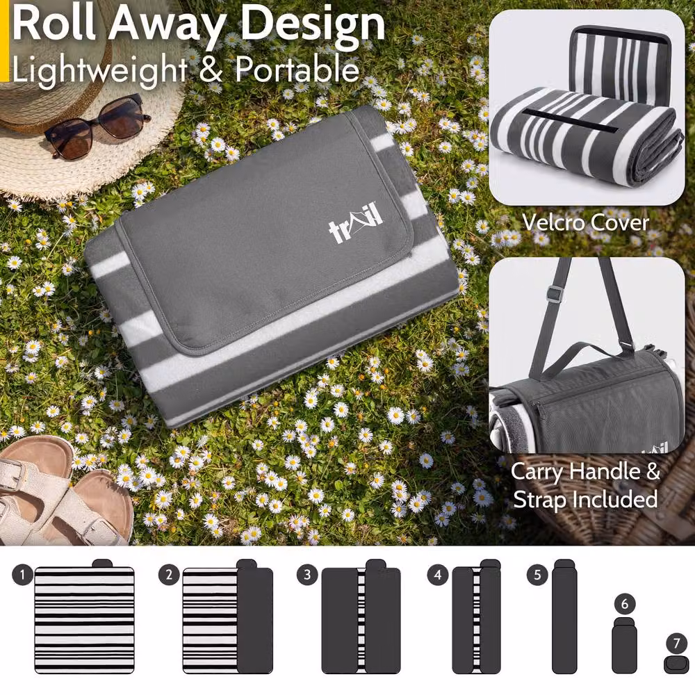 Trail Outdoor Leisure Waterproof Fleece Picnic Blanket in Grey – 3