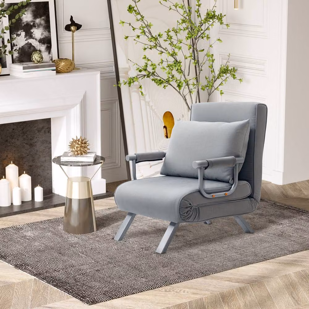 STILVORA Single Sofa Bed with Adjustable Back in Grey Microfibre Fabric – 3