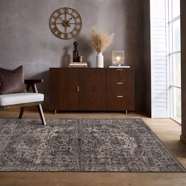 OHS Vintage Print Washable Non-Slip Area Rug in Brown, W: 160 cm, L: 230 cm – 1