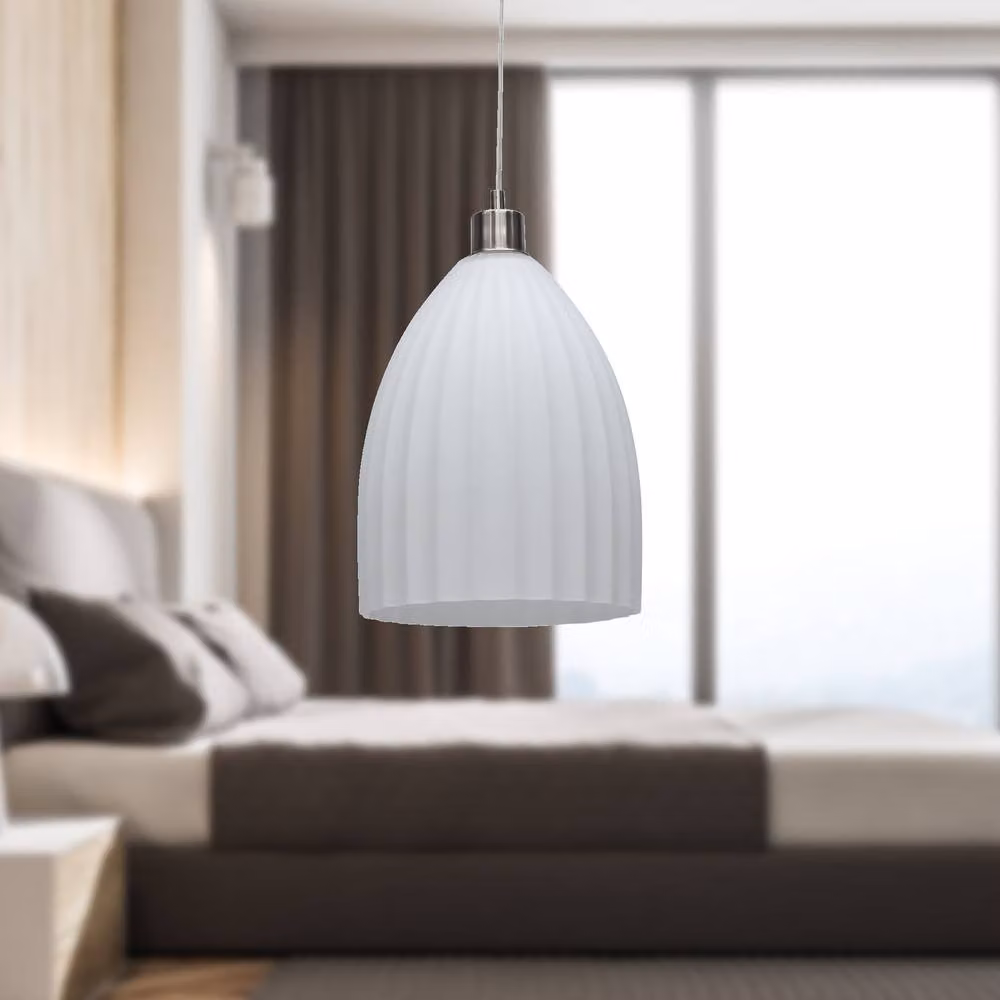 First Choice Lighting Hayes Pendant Light in Silver with White Fluted Glass – 2