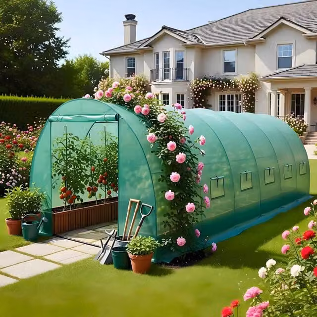 BIRCHTREE Green Polytunnel Greenhouse with Galvanised Steel Frame, W: 3 m, D: 6 m, H: 2 m