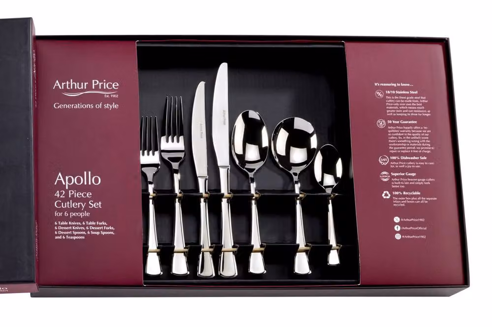 Arthur Price Apollo 42 Piece Stainless Steel Cutlery Set for 6 People in Polished Silver with Gift Box – 4