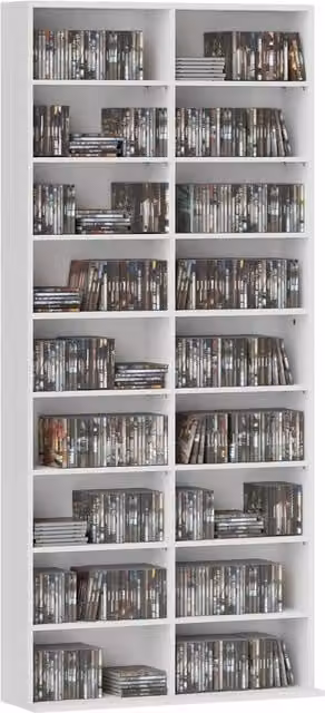 Rolipo 640 CD Media Storage Tower in White with Adjustable Shelves and Media Compartments – 1