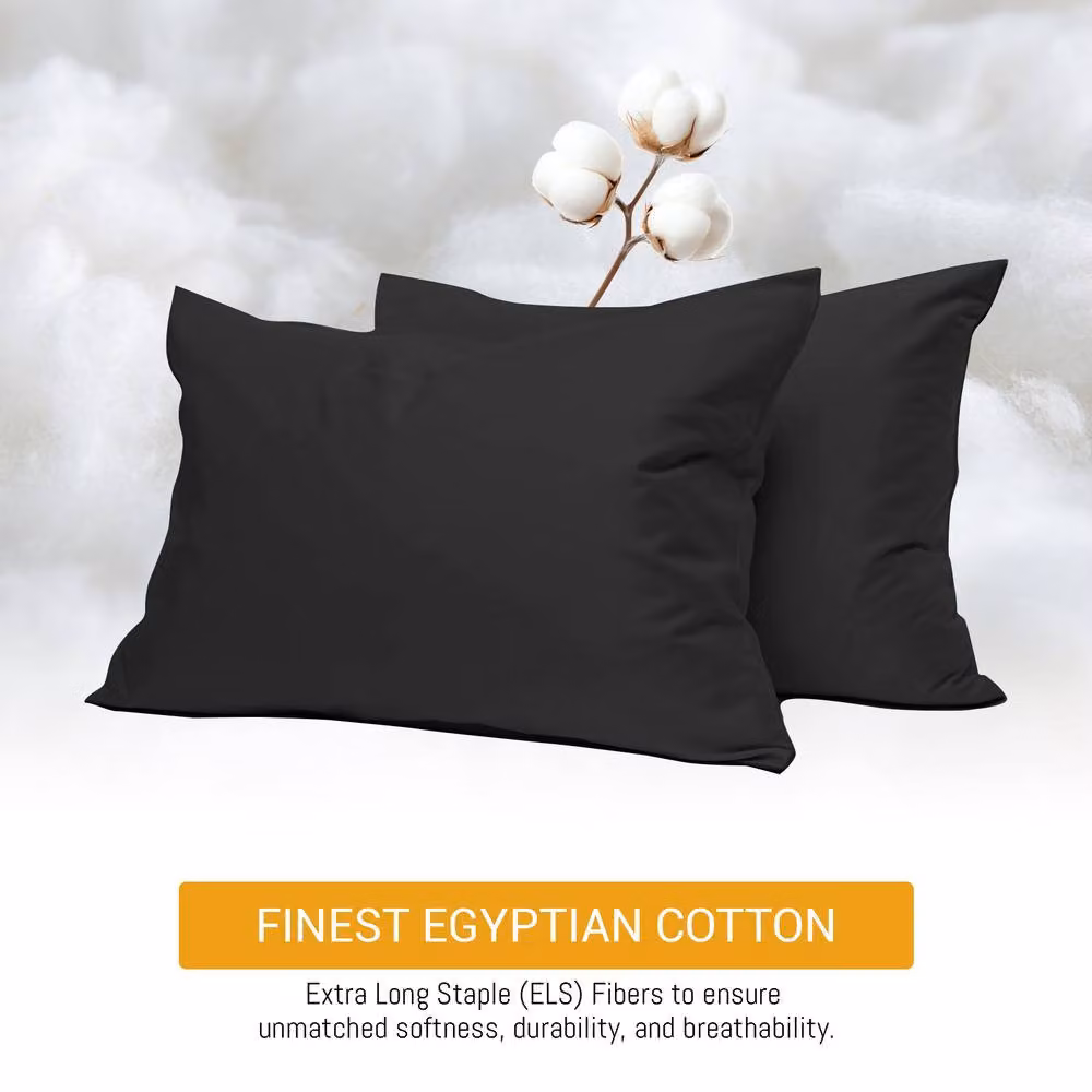Grace 4 Pack Standard Egyptian Cotton Pillowcases with Envelope Closure in Black – 2