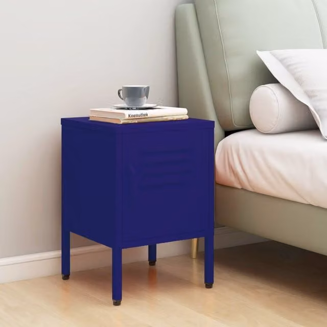 Berkfield Home Modern Metal Nightstand in Matt Blue, W/D/H: 35 x 35 x 51 cm
