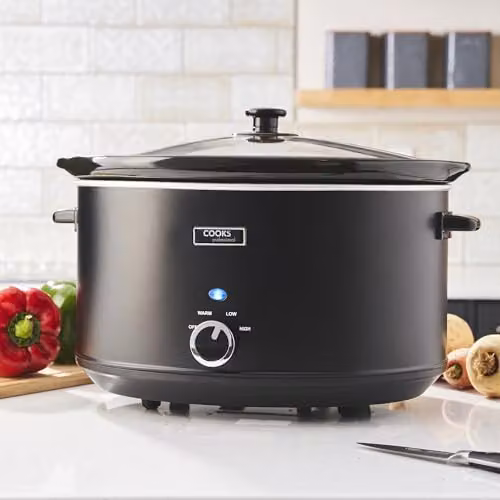 Cooks Professional Slow Cooker with Glass Lid and Keep Warm Function, 8 Litres, Black and Transparent – 2