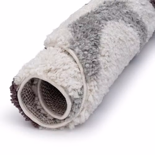 THE RUGS Soft Shaggy Round Area Rug with Modern Abstract Wave Design in Grey and Purple, Diameter: 120 cm – 5