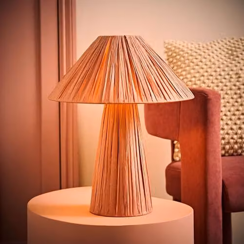 ValueLights Kaiya Dusty Pink Woven Paper Tapered Table Lamp with LED Bulb – 2