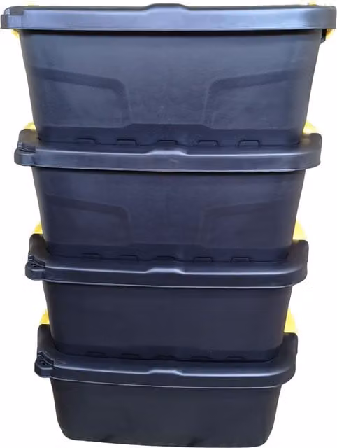Samuel ALEXANDER Set of 4 Heavy Duty 24L Stackable Storage Boxes with Lids and Handles in Black and Yellow