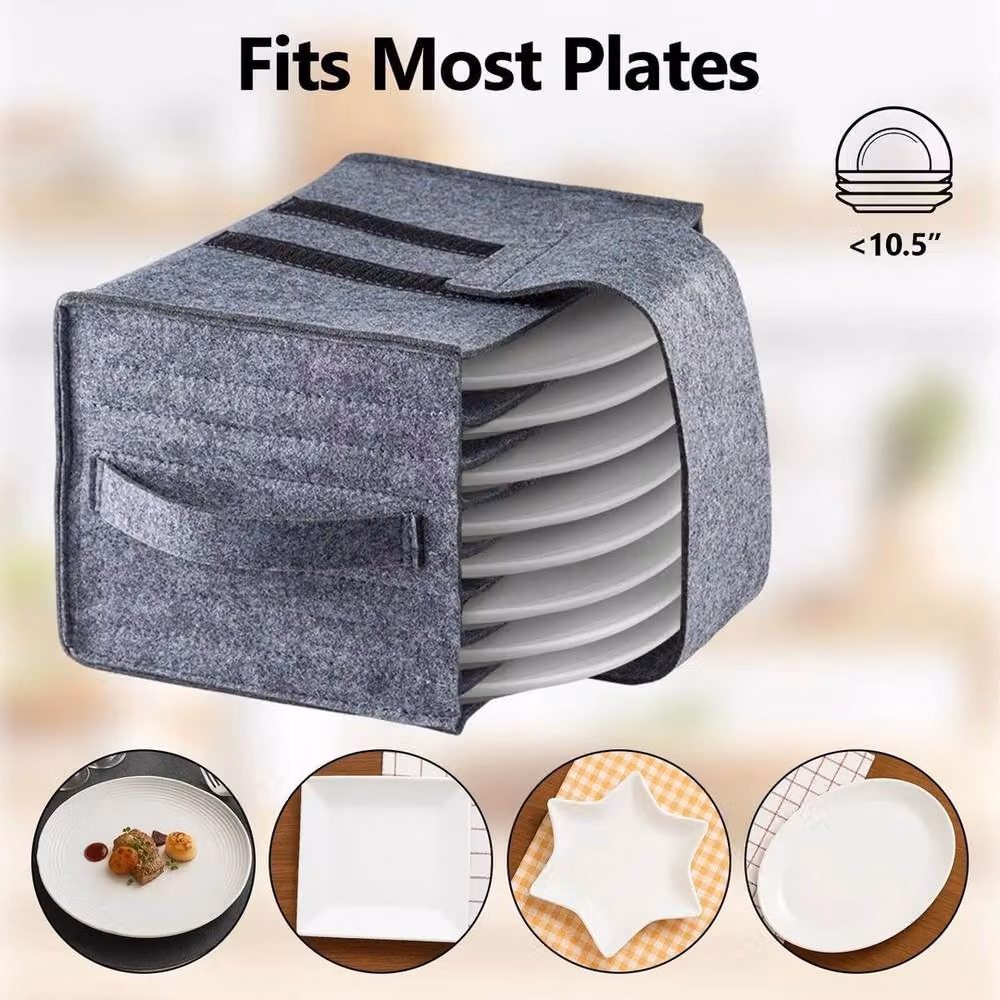 Havendro Grey Felt Camping Dinnerware Bag with Plate and Cup Holders – 5