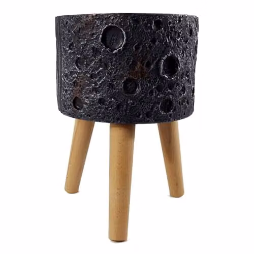 Leaf Large Lunar Black Round Planter in Grey, Diameter: 35 cm, Height: 24 cm – 1