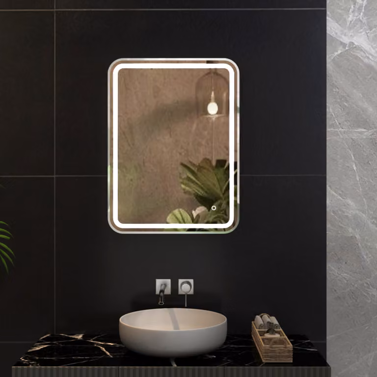 Royal Bathrooms Luna Chrome Frontlit LED Illuminated Framed Mirror with Demister Pad and Touch Sensor, W: 50 cm, H: 70 cm, Silver