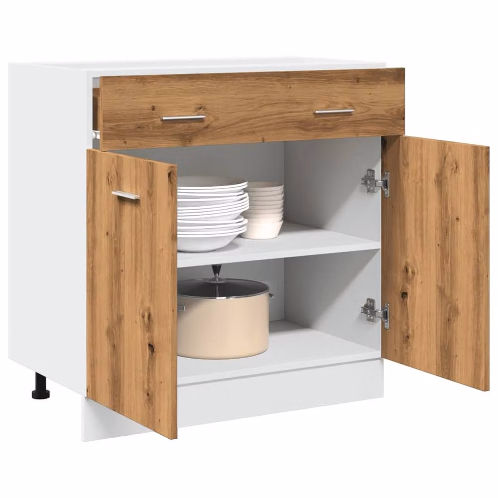 Berkfield Home Lyon Artisan Oak Drawer Bottom Cabinet in Brown, W/D/H: 80 x 46 x 81.5 cm – 2