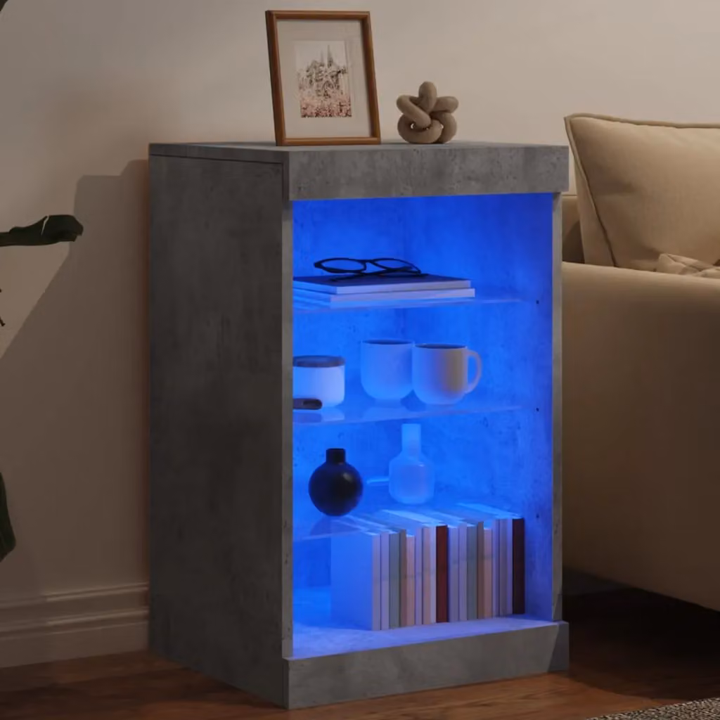 Berkfield Home Modern Sideboard with Integrated LED Lights in Concrete Grey, W/D/H: 41 x 37 x 67 cm – 3