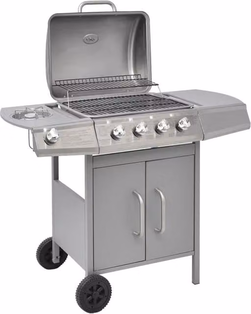 Berkfield Home Silver Gas Barbecue Grill with 4+1 Cooking Zones, Side Burner and Cart