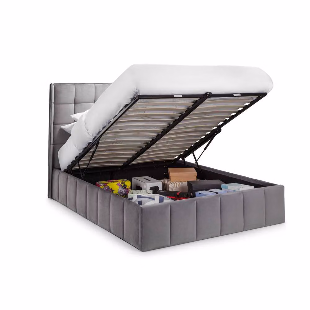 Cheshire Tamarack Upholstered Ottoman Storage Bed in Grey, King Size (W: 150 cm, D: 200 cm) – 2