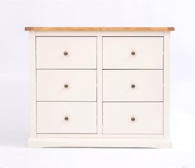 Cabinet Bits Castelli 6 Drawer Chest of Drawers in White with Oak and Pine Wood Finish
