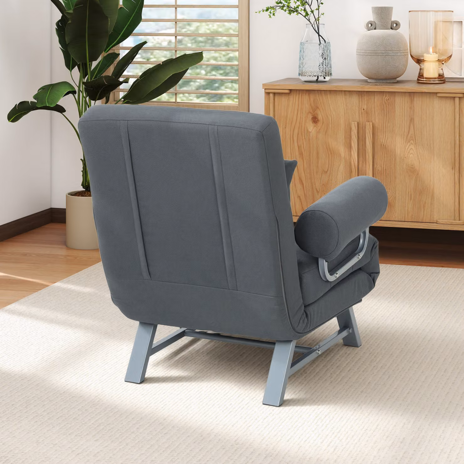 HOMCOM 3-in-1 Convertible Single Sofa Bed in Grey with Adjustable Backrest and Armrests – 7