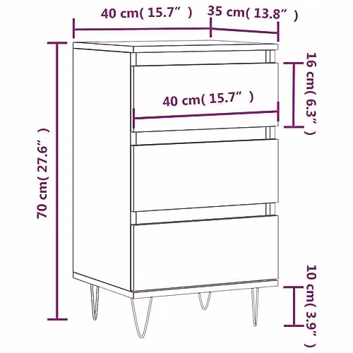 vidaXL Modern Sideboard in Brown Engineered Wood and Metal, W/D/H: 40 x 35 x 70 cm – 3