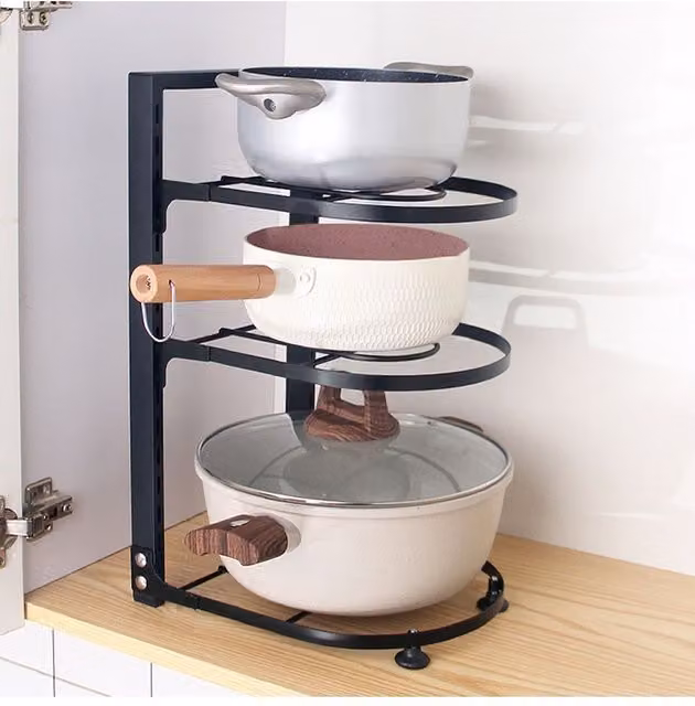 Living and Home Adjustable Kitchen Pot and Pan Organizer Rack, Black, Small, W: 43.5 cm, D: 27.0 cm