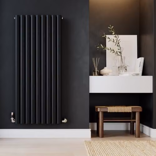 UK Radiators Omeara Black Elliptical Tube Vertical Designer Radiator, H: 120 cm, W: 52.2 cm – 3