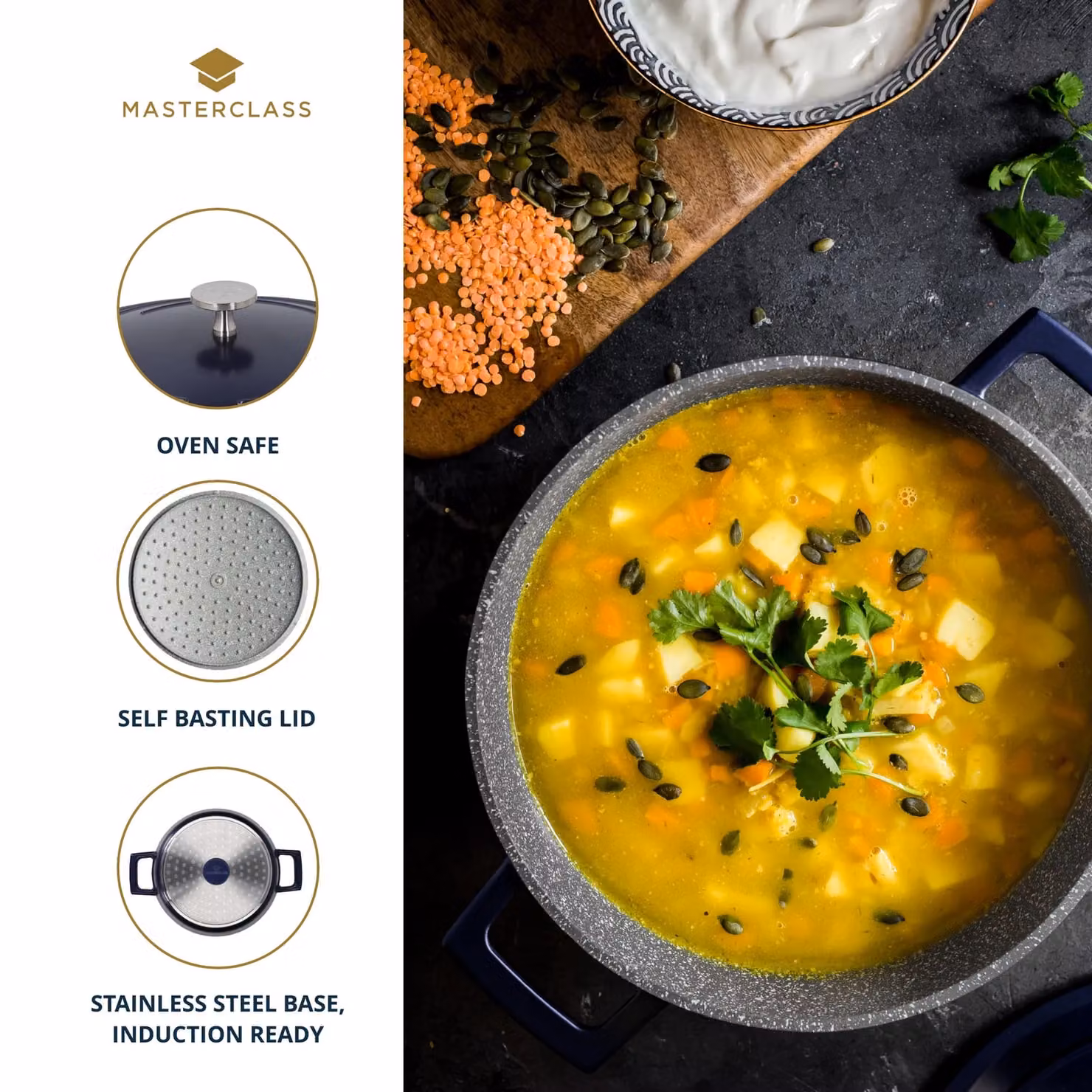 MasterClass Non-Stick Aluminium Casserole Dish with Lid, 2.5 l, Blue – 5
