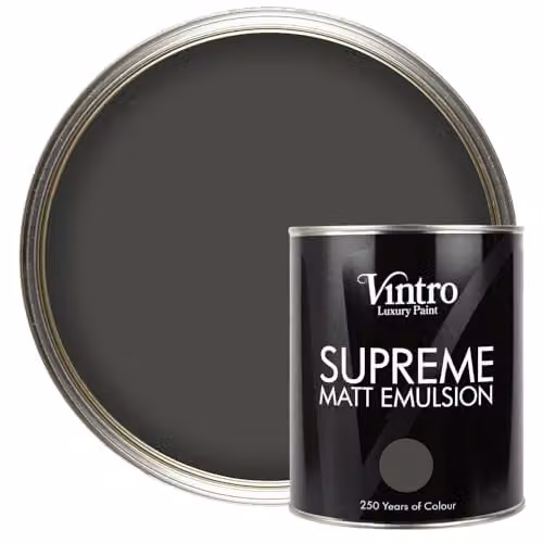 Vintro Luxury Matt Emulsion Multi Surface Paint in Charcoal Grey Midnight, 1L