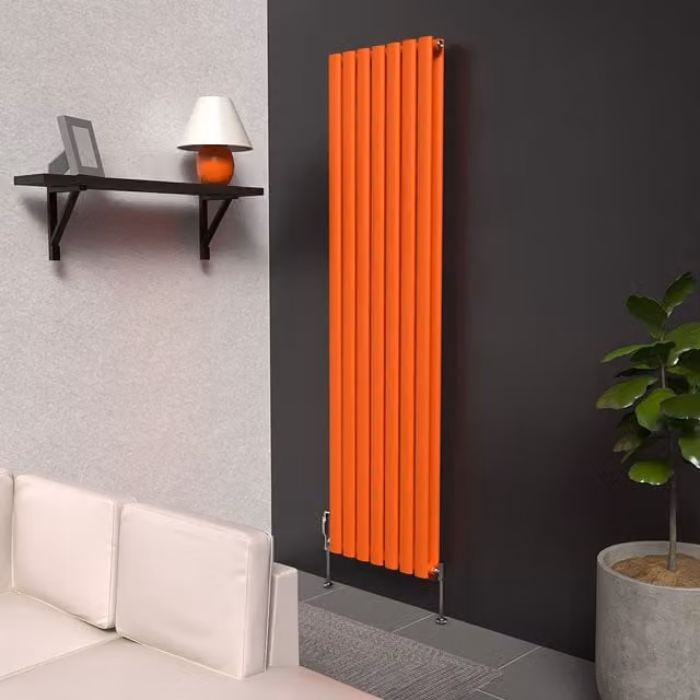 Lux Heat Oval Coloured Vertical Radiator in Sunburst Orange, H: 160 cm, W: 42 cm