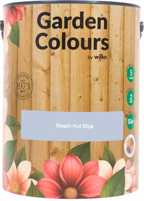 wilko Garden Colours Weatherproof Opaque Water Based Wood Paint in Beach Hut Blue, 5 l
