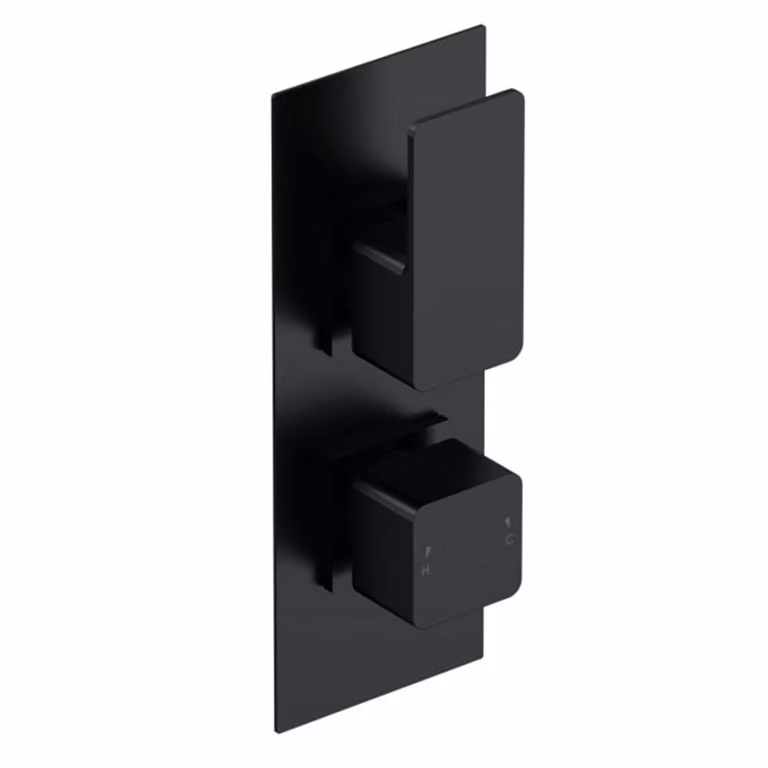 Windon Square Matt Black Twin Thermostatic Concealed Shower Valve with Diverter