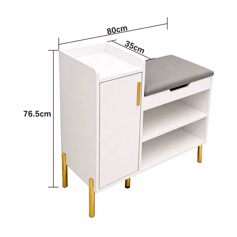KORVIXA Shoe Storage Bench with Fabric Seat Cushion in White