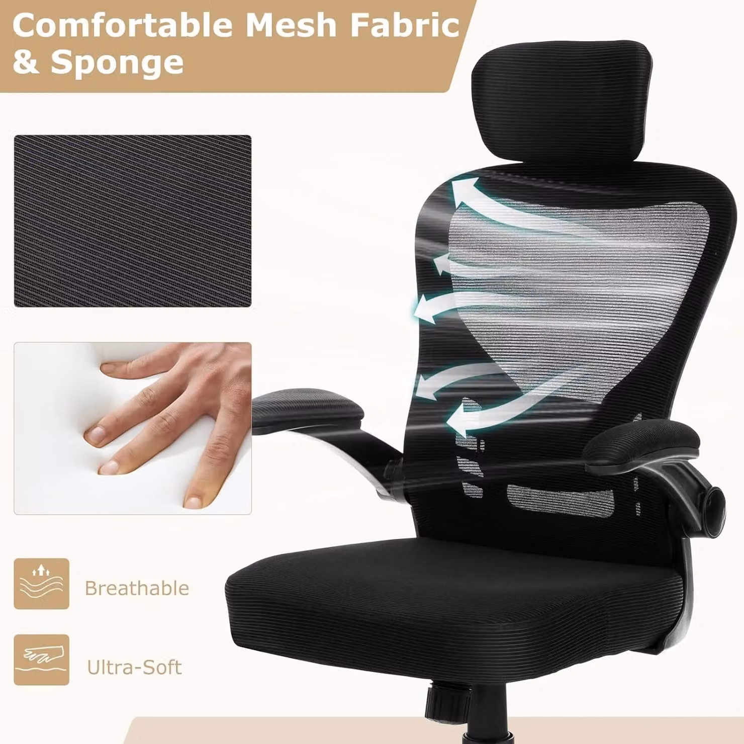 Gymax Black Mesh Executive Swivel Chair with Adjustable Headrest and Armrests – 6