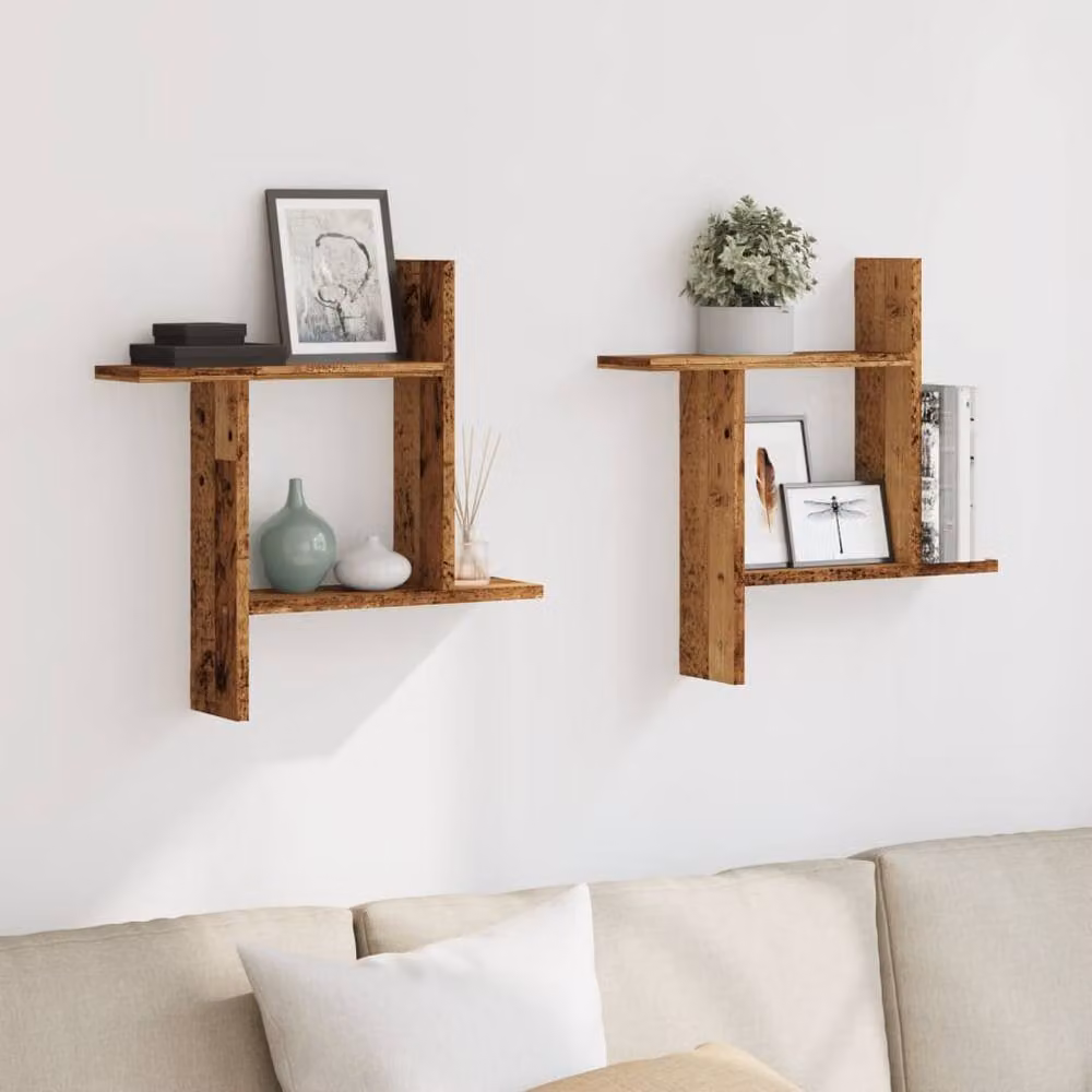 Berkfield Home Wall Mounted Shelves, 2 Piece Set, Brown Old Wood, W/D/H: 50 x 12 x 50 cm – 2