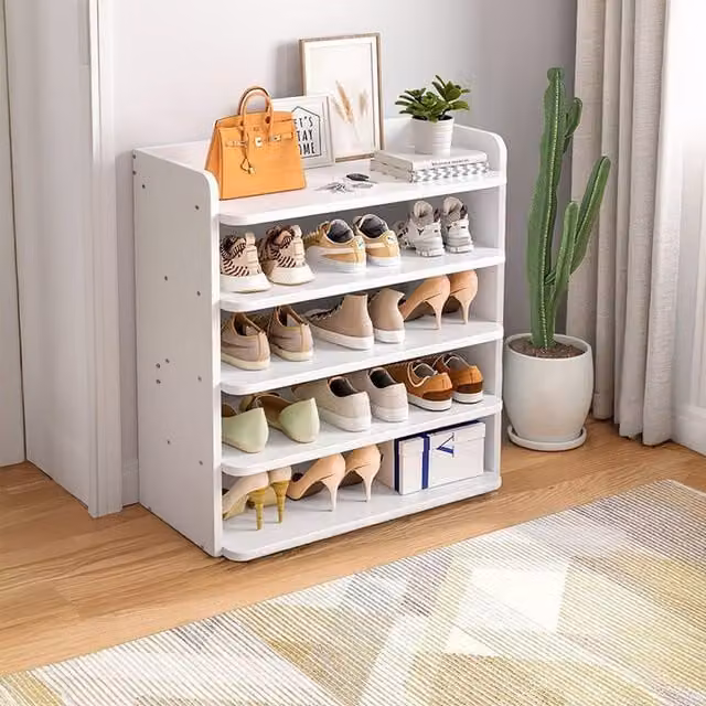 Livingandhome 5-Tier White MDF Shoe Rack