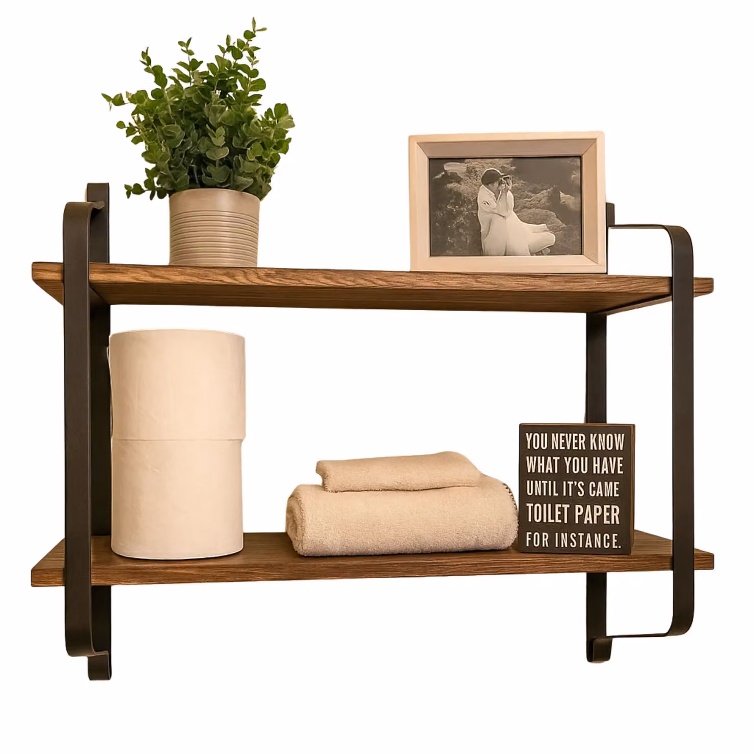 Rafaelo Mobilia Industrial 2 Tier Wooden Floating Shelf in Brown and Black, W/D/H: 60 x 15 x 51.5 cm – 6
