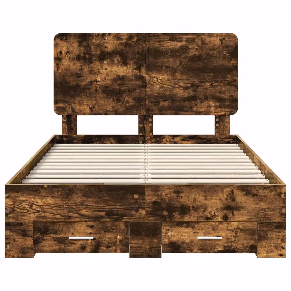 Berkfield Home Modern Bed Frame with Drawers in Smoked Oak Brown, W: 135 cm, L: 190 cm – 3