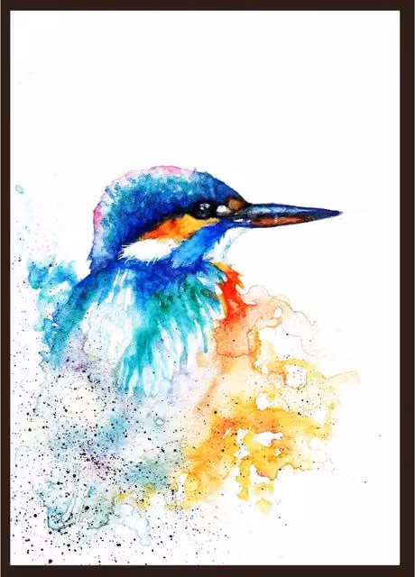 Be Coventry BebesArts Kingfisher Nature Canvas Wall Art Painting in Blue, Black and Multicolour