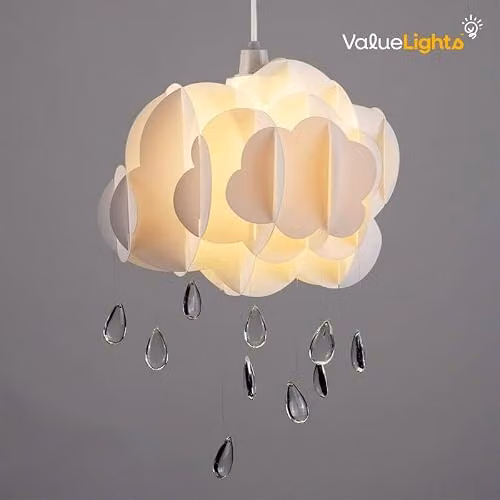 MiniSun White Layered Cloud Ceiling Light Shade with Acrylic Water Droplets, Shade Width: 35 cm – 2