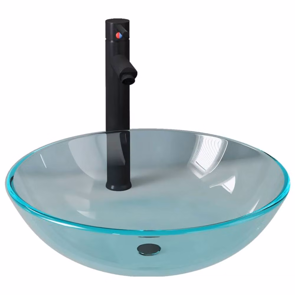 Berkfield Home Round Countertop Bathroom Sink with Tap and Push Drain in Black Transparent Tempered Glass – 2