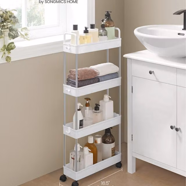 SONGMICS 4-Tier Metal Kitchen Trolley on Wheels in White