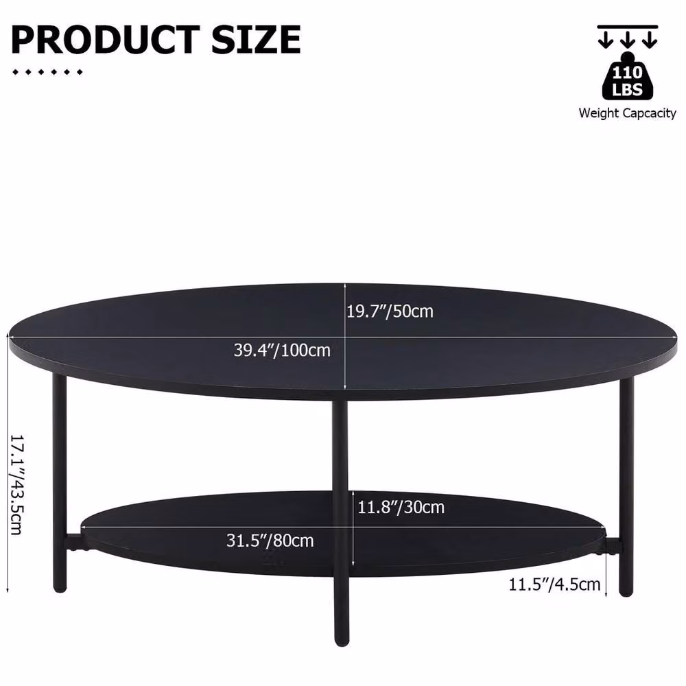 FORGEVIO Black Oval 2 Tier Wood Coffee Table with Adjustable Foot Pads – 2