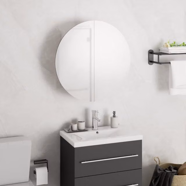 Berkfield Home White Wall Mounted Bathroom Cabinet with Round LED Mirror, W/D/H: 40 x 40 x 17.5 cm – 1