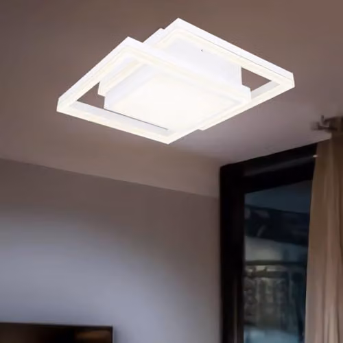 Globo Lighting Squares LED Ceiling Light, White, Dimmable with Remote Control – 4