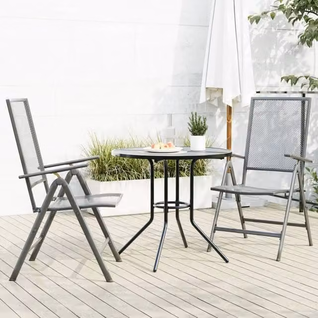 Berkfield Home 3 Piece Reclining Garden Chair Set in Anthracite and Black Matt Powder-coated Steel – 1