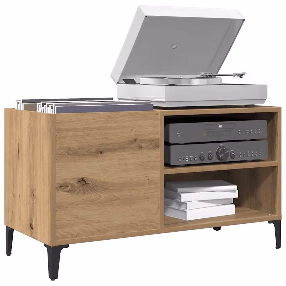 Berkfield Home Artisan Oak Record Cabinet in Brown, W/D/H: 84.5 x 38 x 48 cm – 2