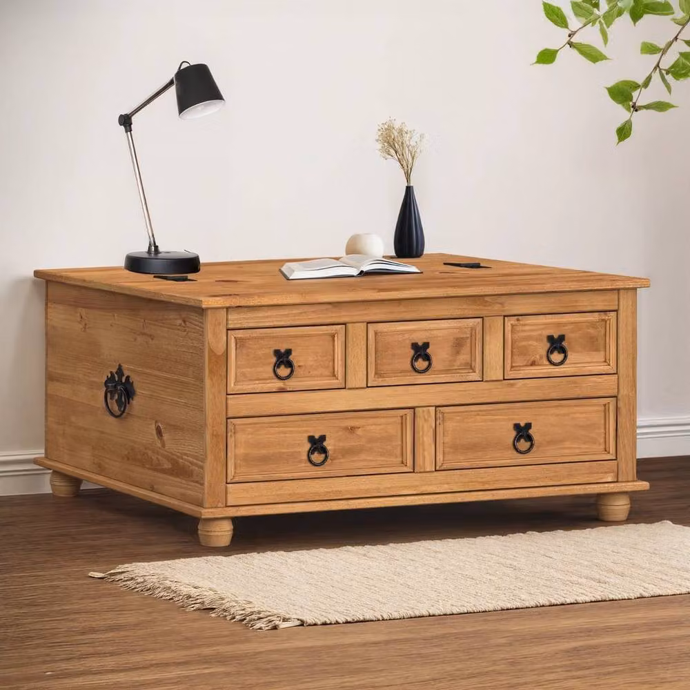 FORGEVIO Rustic Brown Waxed Pine 5 Drawer Storage Chest and Blanket Box – 3