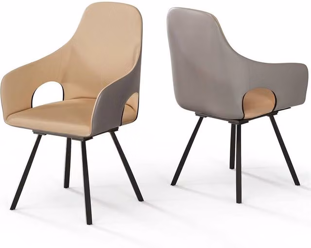 FORGEVIO Set of 2 Grey Swivel Dining Chairs with Synthetic Leather and Fabric Upholstery – 1